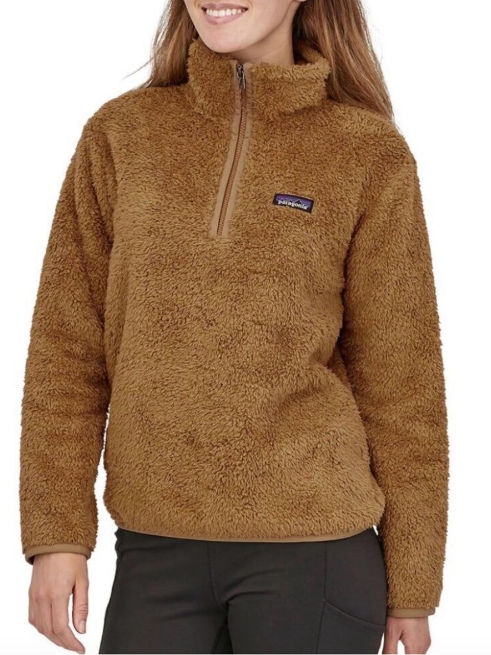 Women’s Patagonia Tan/Brown Teddy Los Gatos 1/4-Zip Fleece pull-on sweater